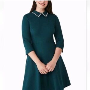 kate spade Pearl and Crystal Embellished Collar A line Dress LARGE Green